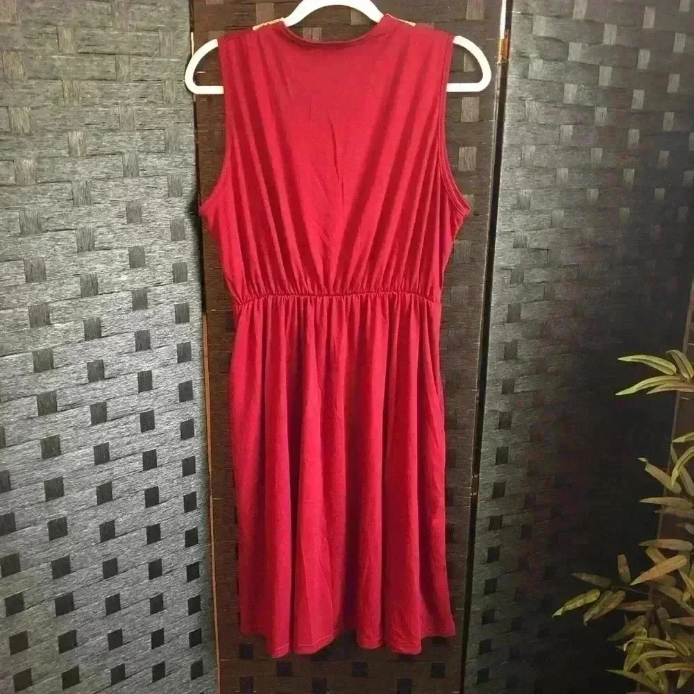 Red V-Neck Ruffled Dress